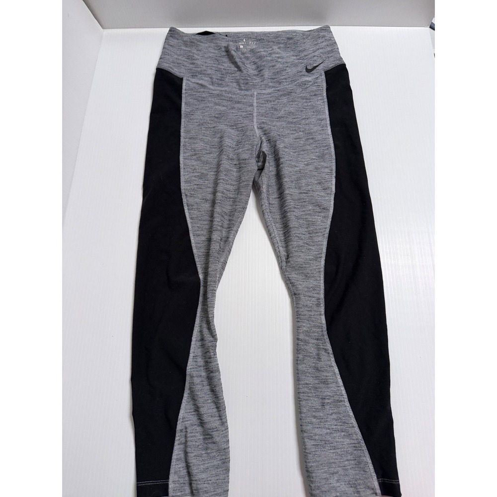 Nike Dri-FIT Women Gray Black Colorblock Cropped Leggings Size L Athletic Tights